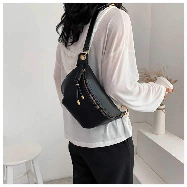 100% Genuine Leather Women Waist Bags Luxury Famous Brand Shoulder Bag Chain Belt Crossbody Female Bag Bolsa Feminina