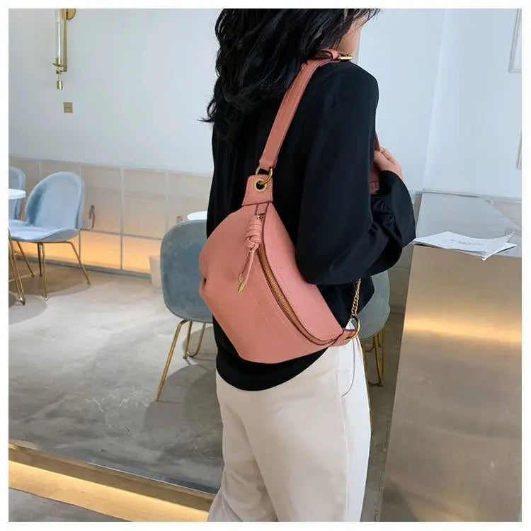 100% Genuine Leather Women Waist Bags Luxury Famous Brand Shoulder Bag Chain Belt Crossbody Female Bag Bolsa Feminina