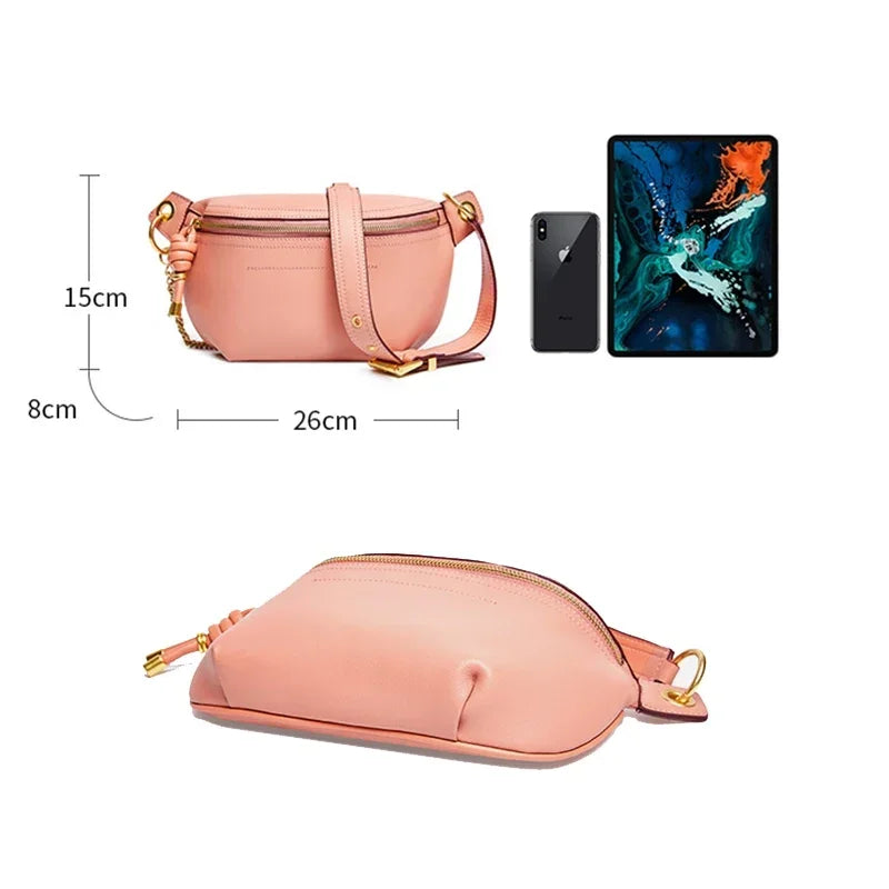 100% Genuine Leather Women Waist Bags Luxury Famous Brand Shoulder Bag Chain Belt Crossbody Female Bag Bolsa Feminina