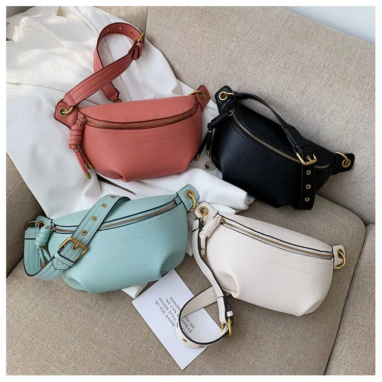 100% Genuine Leather Women Waist Bags Luxury Famous Brand Shoulder Bag Chain Belt Crossbody Female Bag Bolsa Feminina