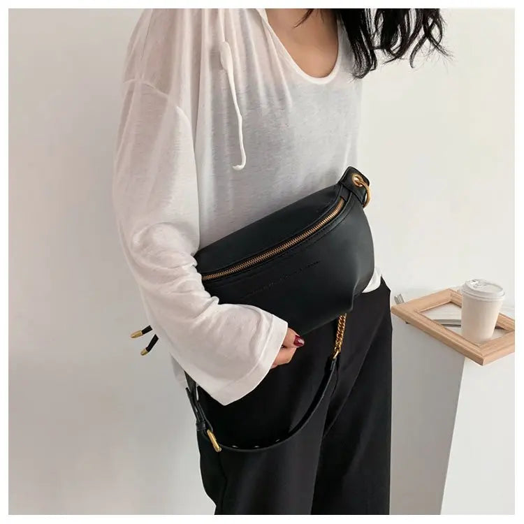 100% Genuine Leather Women Waist Bags Luxury Famous Brand Shoulder Bag Chain Belt Crossbody Female Bag Bolsa Feminina