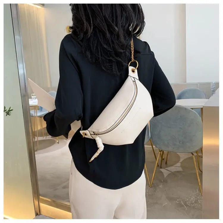 100% Genuine Leather Women Waist Bags Luxury Famous Brand Shoulder Bag Chain Belt Crossbody Female Bag Bolsa Feminina