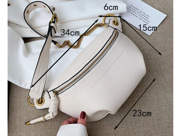 100% Genuine Leather Women Waist Bags Luxury Famous Brand Shoulder Bag Chain Belt Crossbody Female Bag Bolsa Feminina