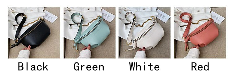 100% Genuine Leather Women Waist Bags Luxury Famous Brand Shoulder Bag Chain Belt Crossbody Female Bag Bolsa Feminina