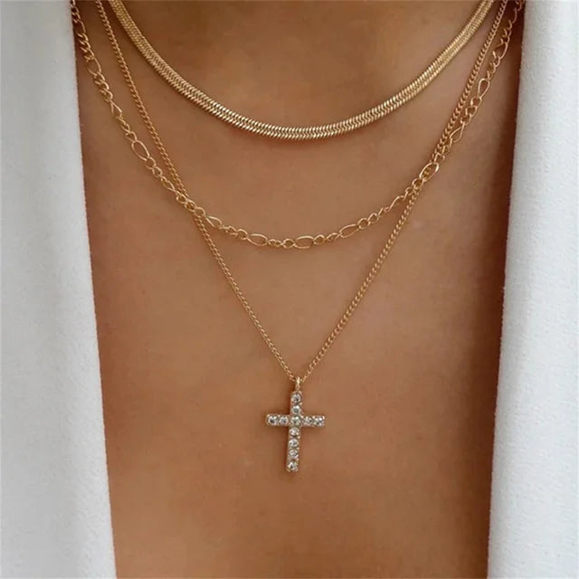 New Multi-layer Fashion Crystal Sheet Heart Pendant Geometry Chain Necklaces For Women Necklace Female Boho Jewelry N0113