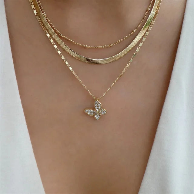 New Multi-layer Fashion Crystal Sheet Heart Pendant Geometry Chain Necklaces For Women Necklace Female Boho Jewelry N0113