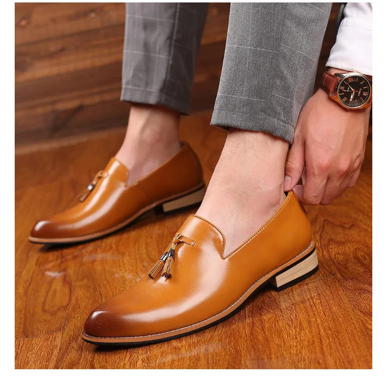 Men Slip on Dress Office Wedding Shoes Men Pointed Toe Dress Leather Shoes Luxury Italian Style Formal Party Shoes  hj65