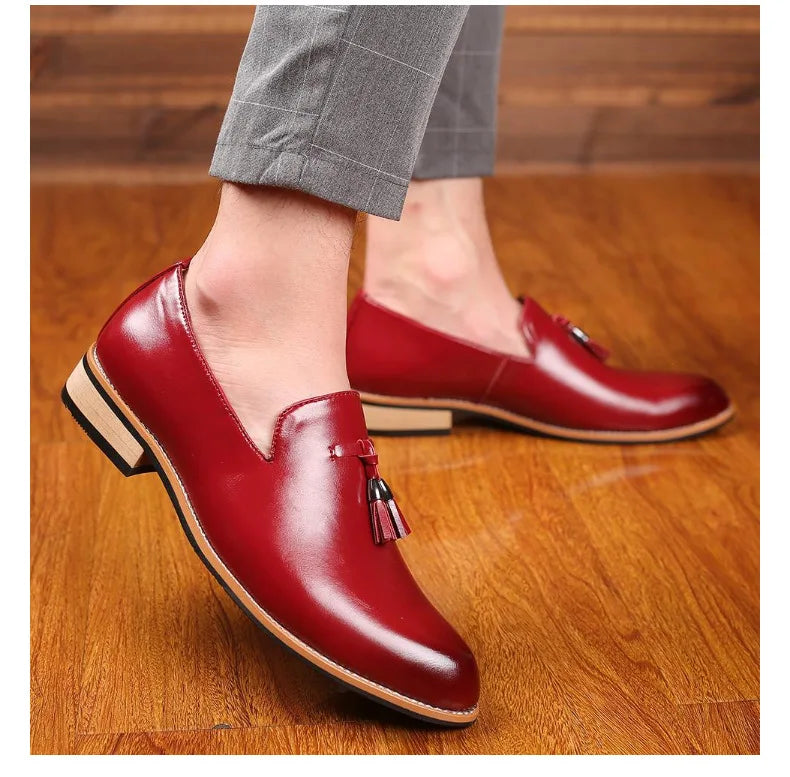 Men Slip on Dress Office Wedding Shoes Men Pointed Toe Dress Leather Shoes Luxury Italian Style Formal Party Shoes  hj65