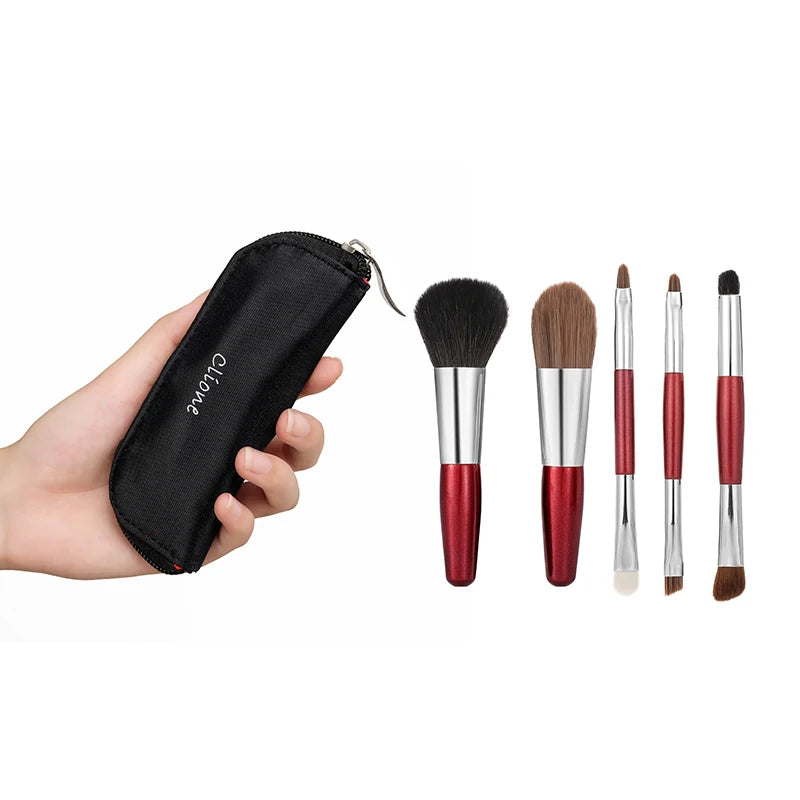 5pcs Makeup Travel Size Brush Red Short Handle Make Up Brush Kit Powder Blush Brush Set