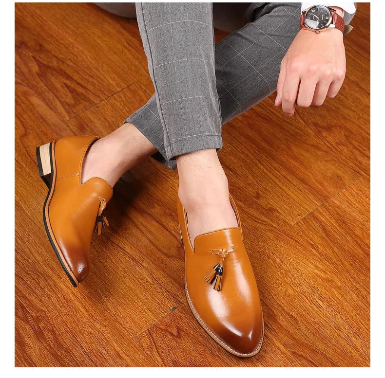 Men Slip on Dress Office Wedding Shoes Men Pointed Toe Dress Leather Shoes Luxury Italian Style Formal Party Shoes  hj65