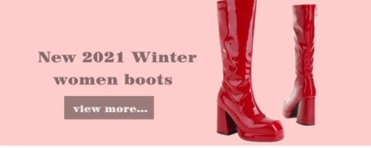 Fashion Ankle Boots For Women Winter Shoes Block High Heels Patent Lace-up Women's Short Boot Blue Red Black Large size 45 46