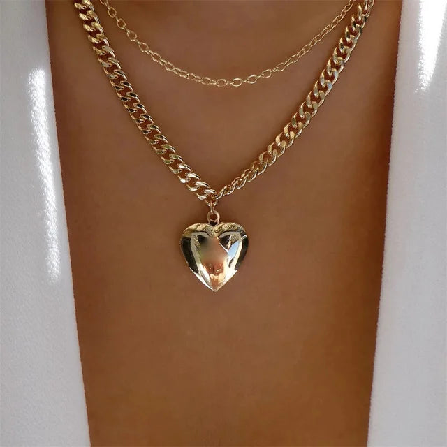 New Multi-layer Fashion Crystal Sheet Heart Pendant Geometry Chain Necklaces For Women Necklace Female Boho Jewelry N0113