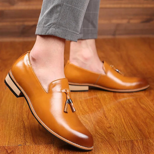 Men Slip on Dress Office Wedding Shoes Men Pointed Toe Dress Leather Shoes Luxury Italian Style Formal Party Shoes  hj65