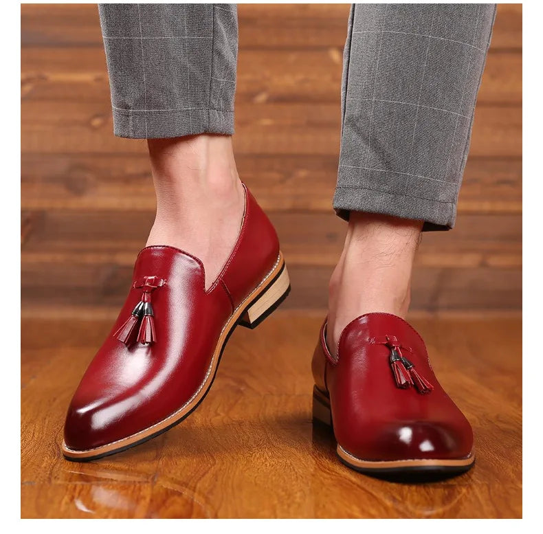 Men Slip on Dress Office Wedding Shoes Men Pointed Toe Dress Leather Shoes Luxury Italian Style Formal Party Shoes  hj65