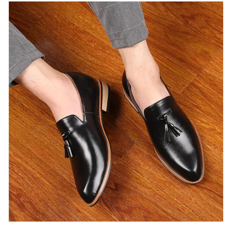 Men Slip on Dress Office Wedding Shoes Men Pointed Toe Dress Leather Shoes Luxury Italian Style Formal Party Shoes  hj65