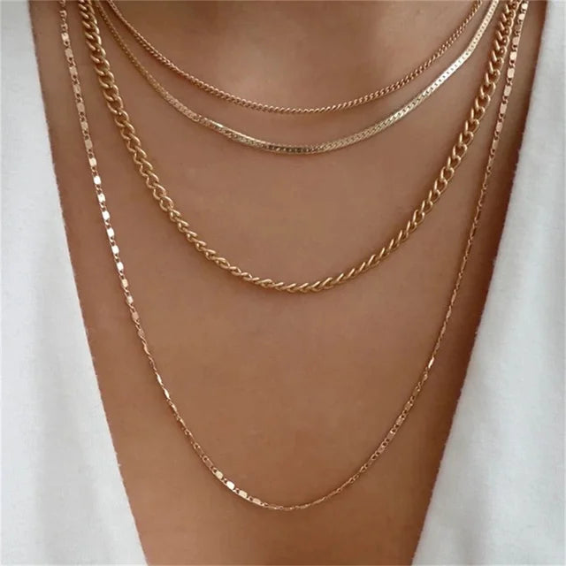 New Multi-layer Fashion Crystal Sheet Heart Pendant Geometry Chain Necklaces For Women Necklace Female Boho Jewelry N0113