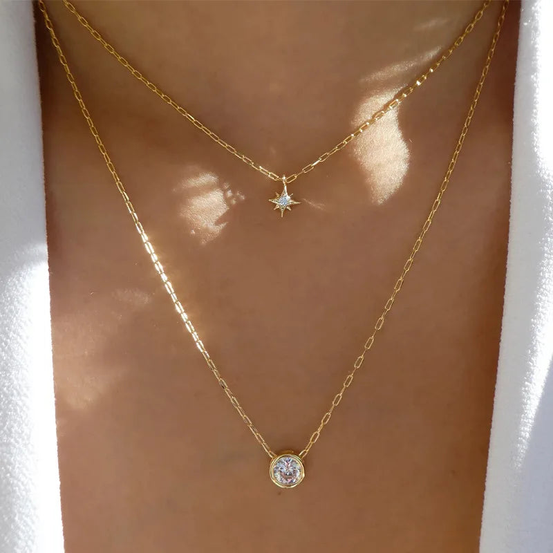 New Multi-layer Fashion Crystal Sheet Heart Pendant Geometry Chain Necklaces For Women Necklace Female Boho Jewelry N0113