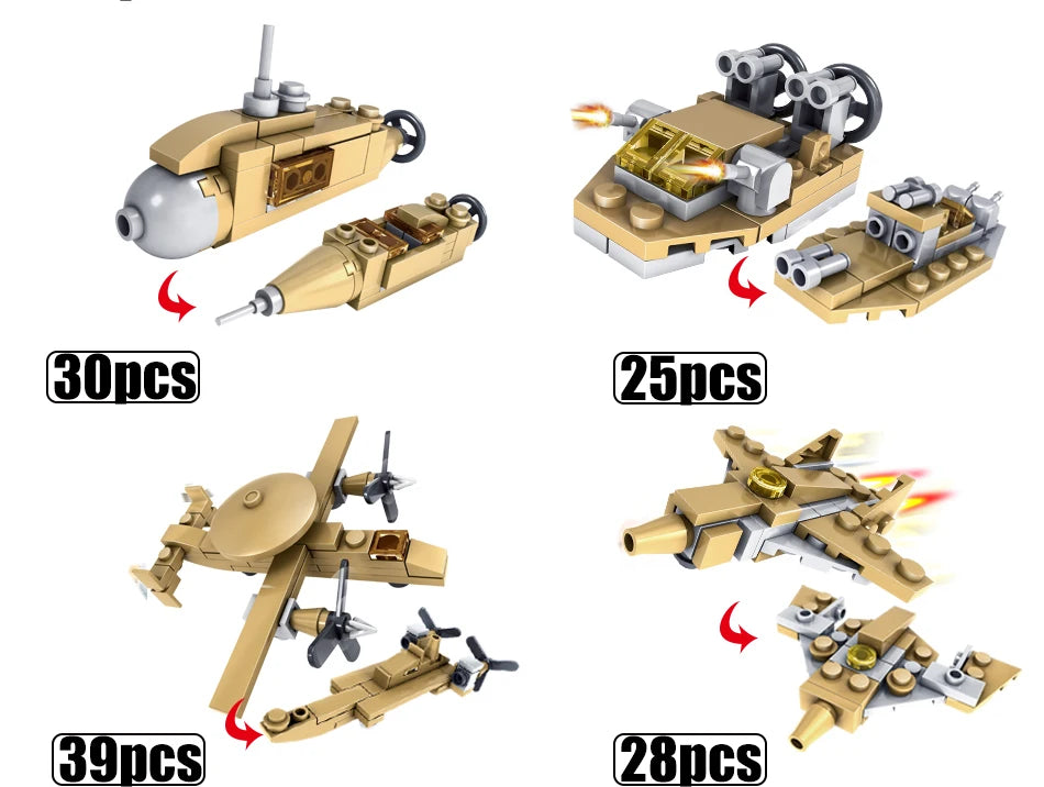 HUIQIBAO 544PCS 16in1 Military Tank Building Blocks Super Vehicle Plane Truck Car Ship Army Bricks Educational Toys For Children