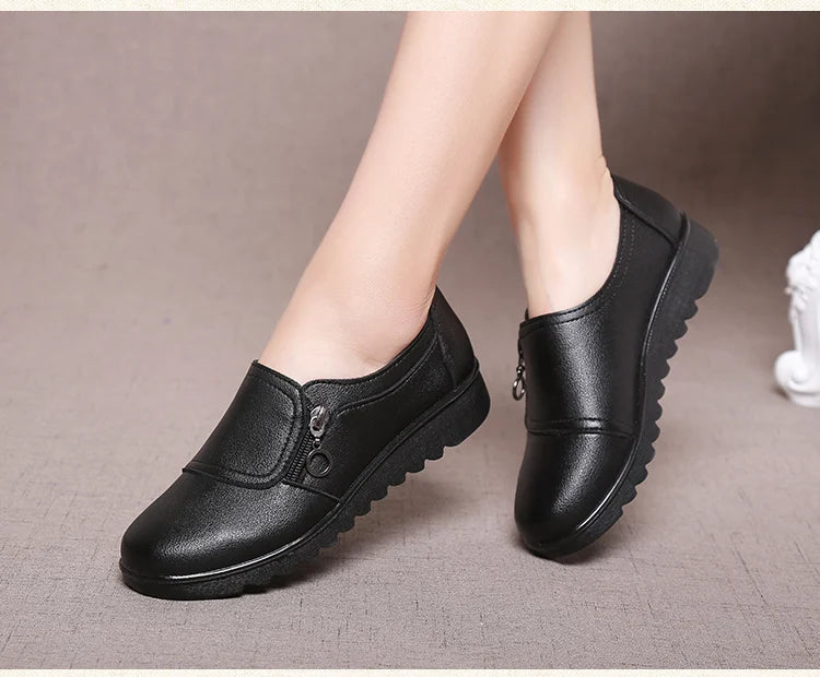 GKTINOO New Autumn Women's Shoes Fashion Casual Women Leather Flat Shoes Ladies Slip On Comfortable Black Work shoes Flats