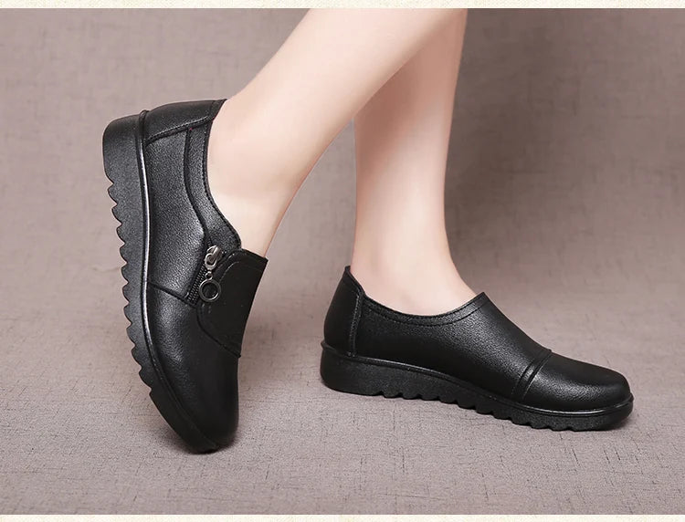 GKTINOO New Autumn Women's Shoes Fashion Casual Women Leather Flat Shoes Ladies Slip On Comfortable Black Work shoes Flats