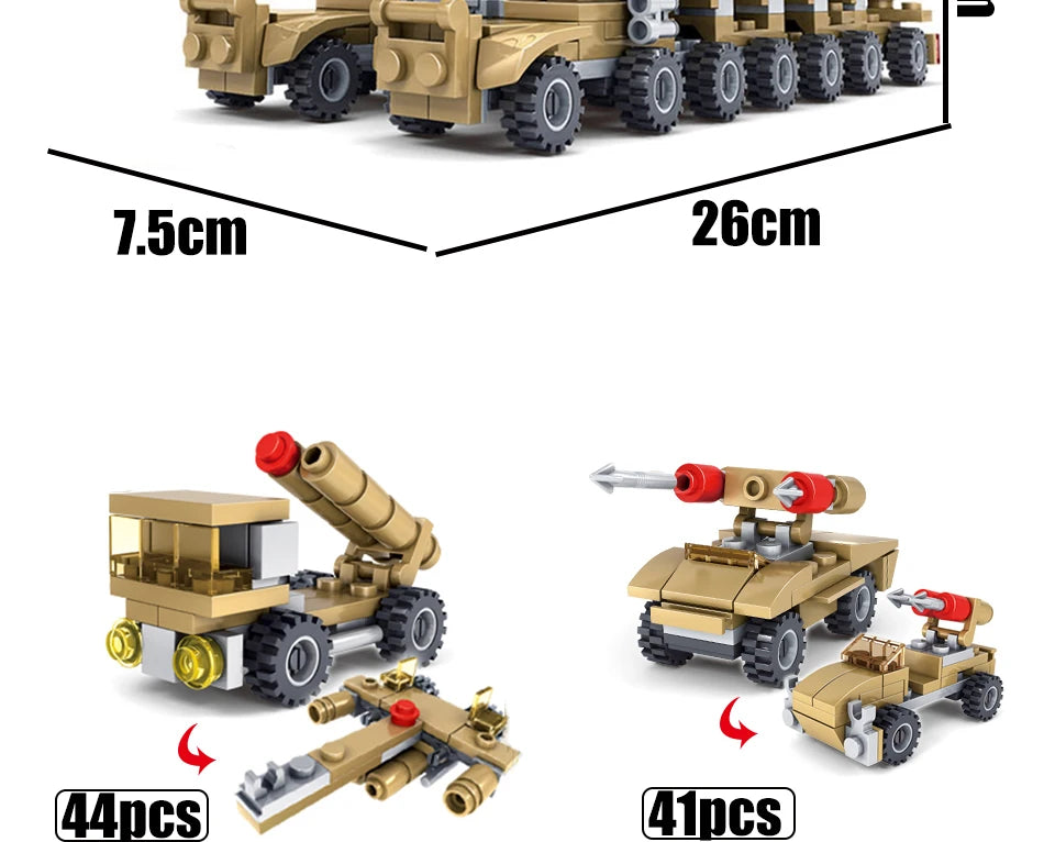 HUIQIBAO 544PCS 16in1 Military Tank Building Blocks Super Vehicle Plane Truck Car Ship Army Bricks Educational Toys For Children