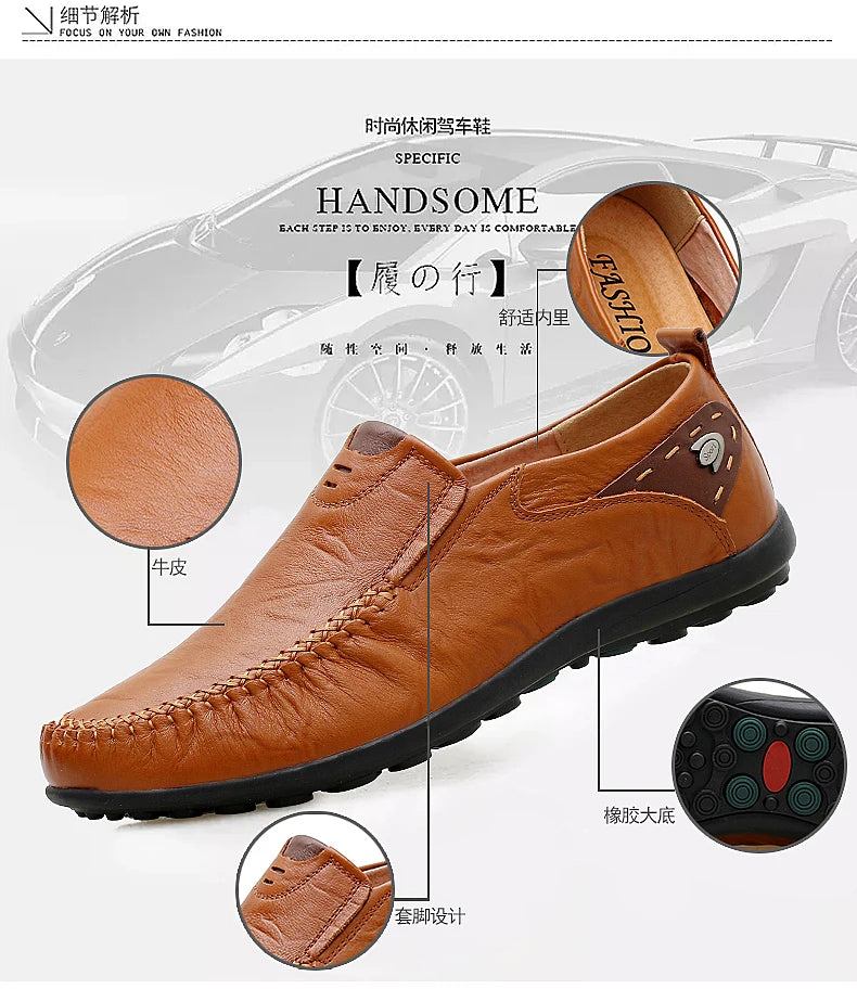 Leather Shoes Men Fashion Leather Genuine High Quality Luxury Brand Comfortable Men Casual Driving Shoes Plus Size 37-47