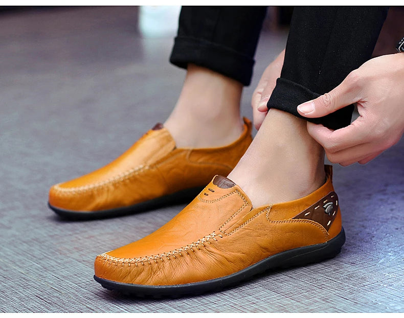 Leather Shoes Men Fashion Leather Genuine High Quality Luxury Brand Comfortable Men Casual Driving Shoes Plus Size 37-47