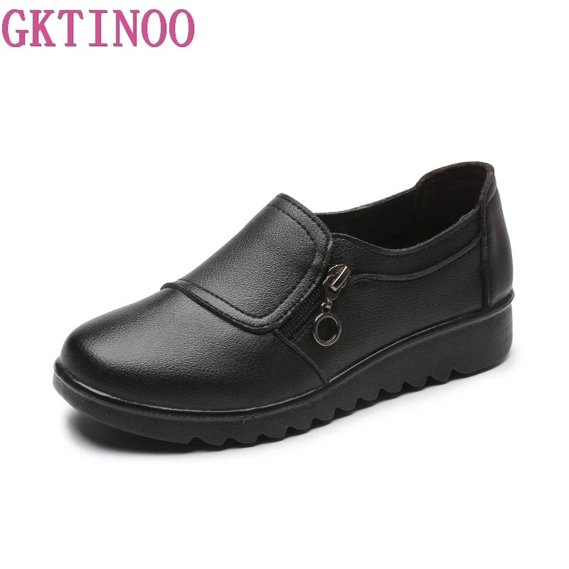 GKTINOO New Autumn Women's Shoes Fashion Casual Women Leather Flat Shoes Ladies Slip On Comfortable Black Work shoes Flats