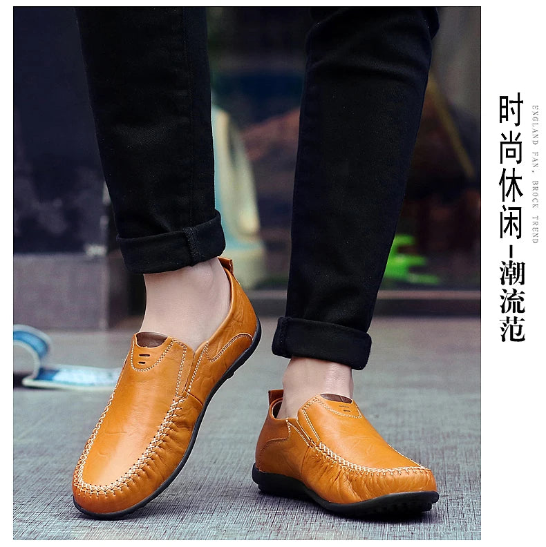 Leather Shoes Men Fashion Leather Genuine High Quality Luxury Brand Comfortable Men Casual Driving Shoes Plus Size 37-47