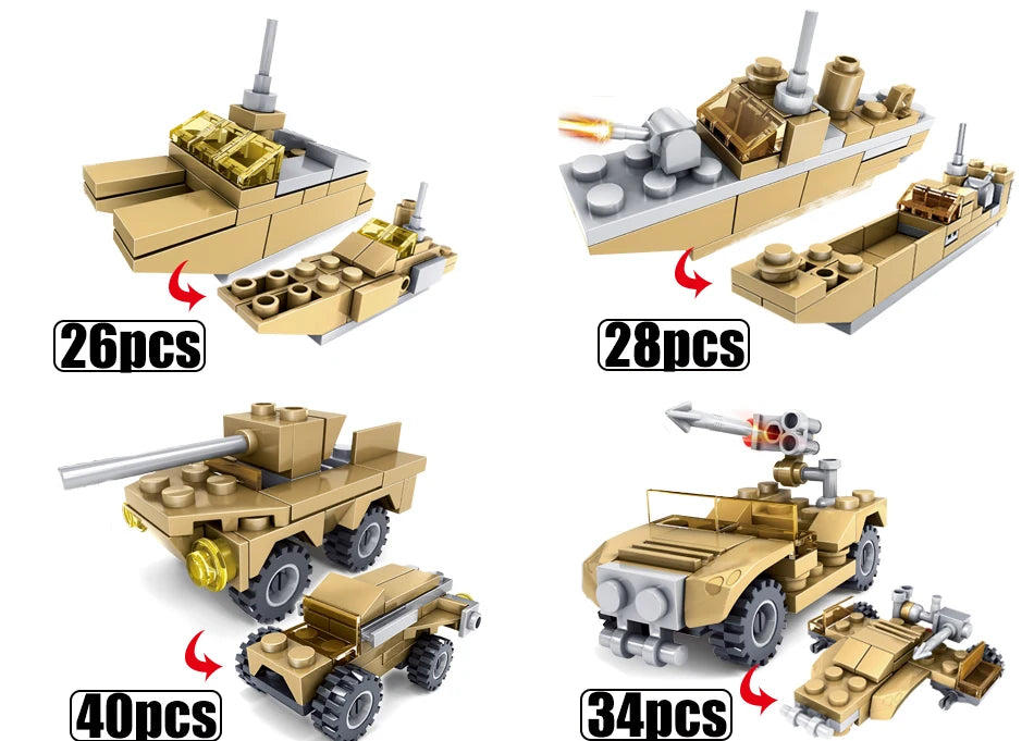 HUIQIBAO 544PCS 16in1 Military Tank Building Blocks Super Vehicle Plane Truck Car Ship Army Bricks Educational Toys For Children