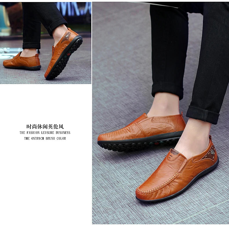 Leather Shoes Men Fashion Leather Genuine High Quality Luxury Brand Comfortable Men Casual Driving Shoes Plus Size 37-47