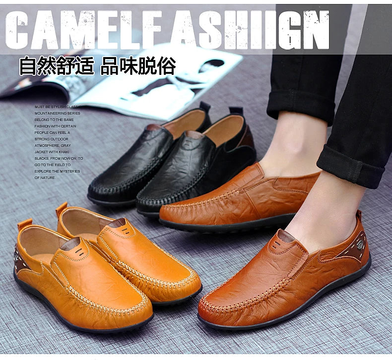 Leather Shoes Men Fashion Leather Genuine High Quality Luxury Brand Comfortable Men Casual Driving Shoes Plus Size 37-47