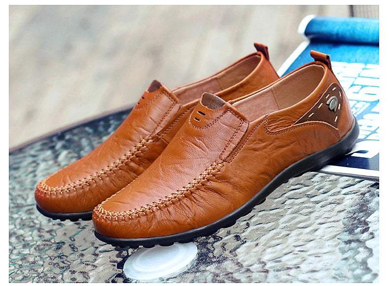 Leather Shoes Men Fashion Leather Genuine High Quality Luxury Brand Comfortable Men Casual Driving Shoes Plus Size 37-47