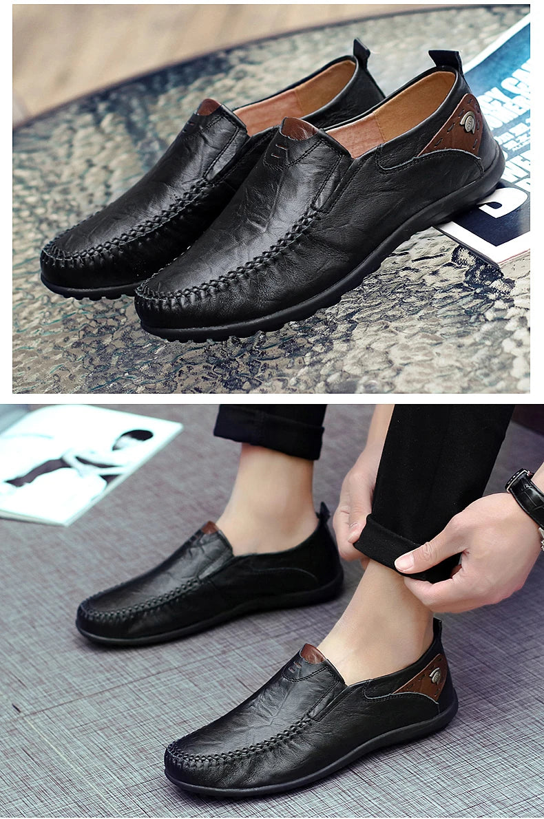 Leather Shoes Men Fashion Leather Genuine High Quality Luxury Brand Comfortable Men Casual Driving Shoes Plus Size 37-47