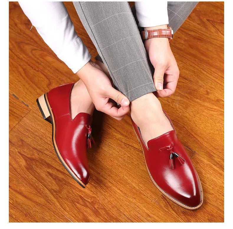 Men Slip on Dress Office Wedding Shoes Men Pointed Toe Dress Leather Shoes Luxury Italian Style Formal Party Shoes  hj65