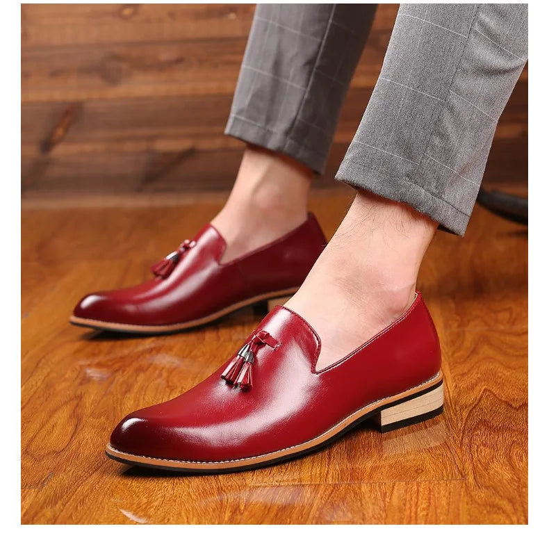 Men Slip on Dress Office Wedding Shoes Men Pointed Toe Dress Leather Shoes Luxury Italian Style Formal Party Shoes  hj65