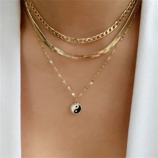 New Multi-layer Fashion Crystal Sheet Heart Pendant Geometry Chain Necklaces For Women Necklace Female Boho Jewelry N0113