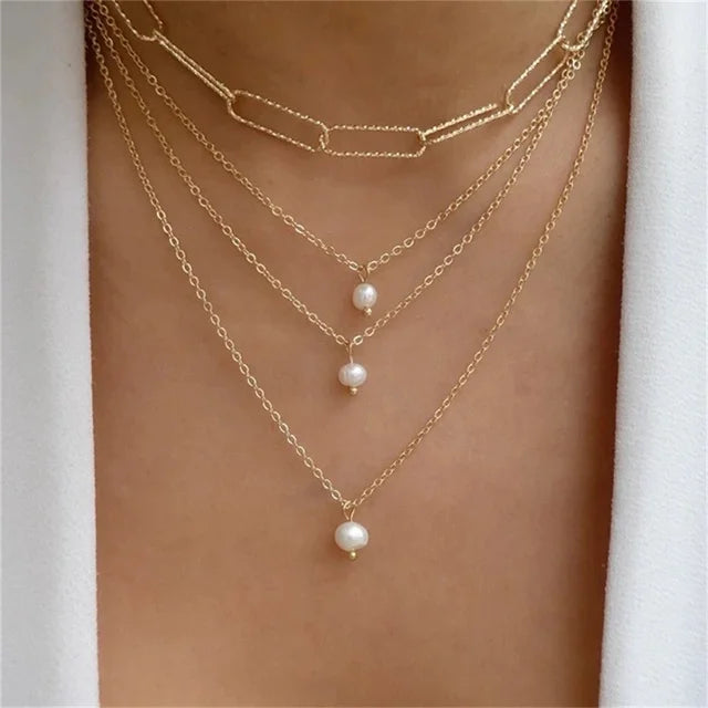 New Multi-layer Fashion Crystal Sheet Heart Pendant Geometry Chain Necklaces For Women Necklace Female Boho Jewelry N0113