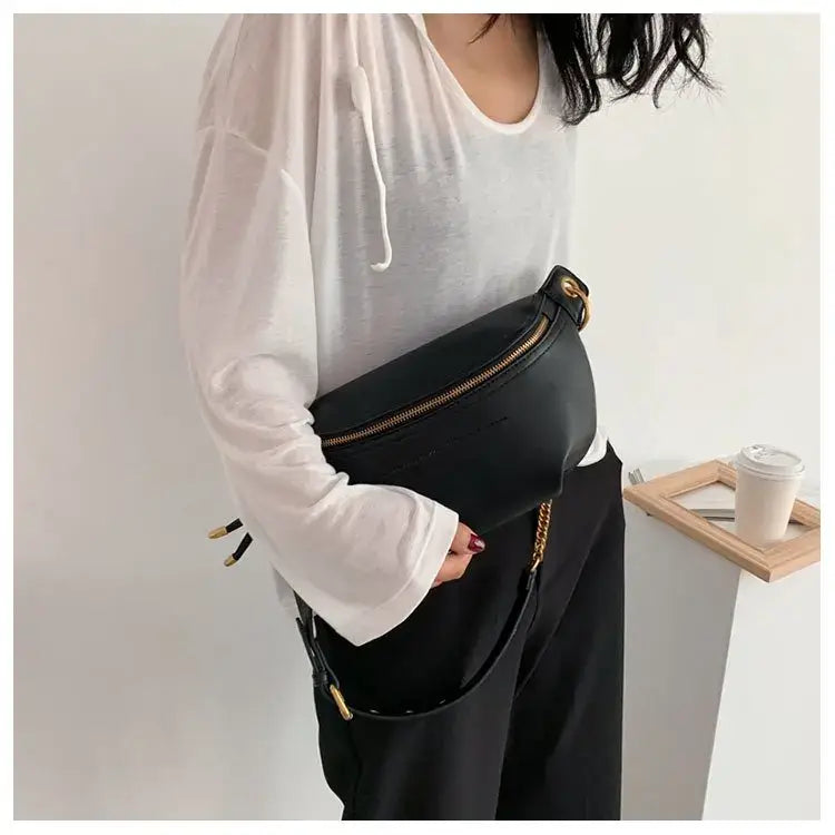 100% Genuine Leather Women Waist Bags Luxury Famous Brand Shoulder Bag Chain Belt Crossbody Female Bag Bolsa Feminina