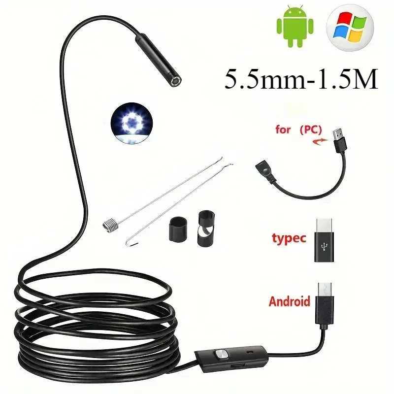 Mini HD Endoscope Camera Waterproof IP67 Industrial Camera Endoscope for Android Phone Camera, Pipe Inspection, Industrial, Auto