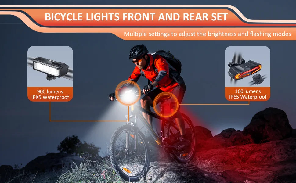 Camluxy Rechargeable Bike Light Front and Rear Set for Night Riding Ultra Bright Bicycle Headlight Turn Signals with Bike Alarm