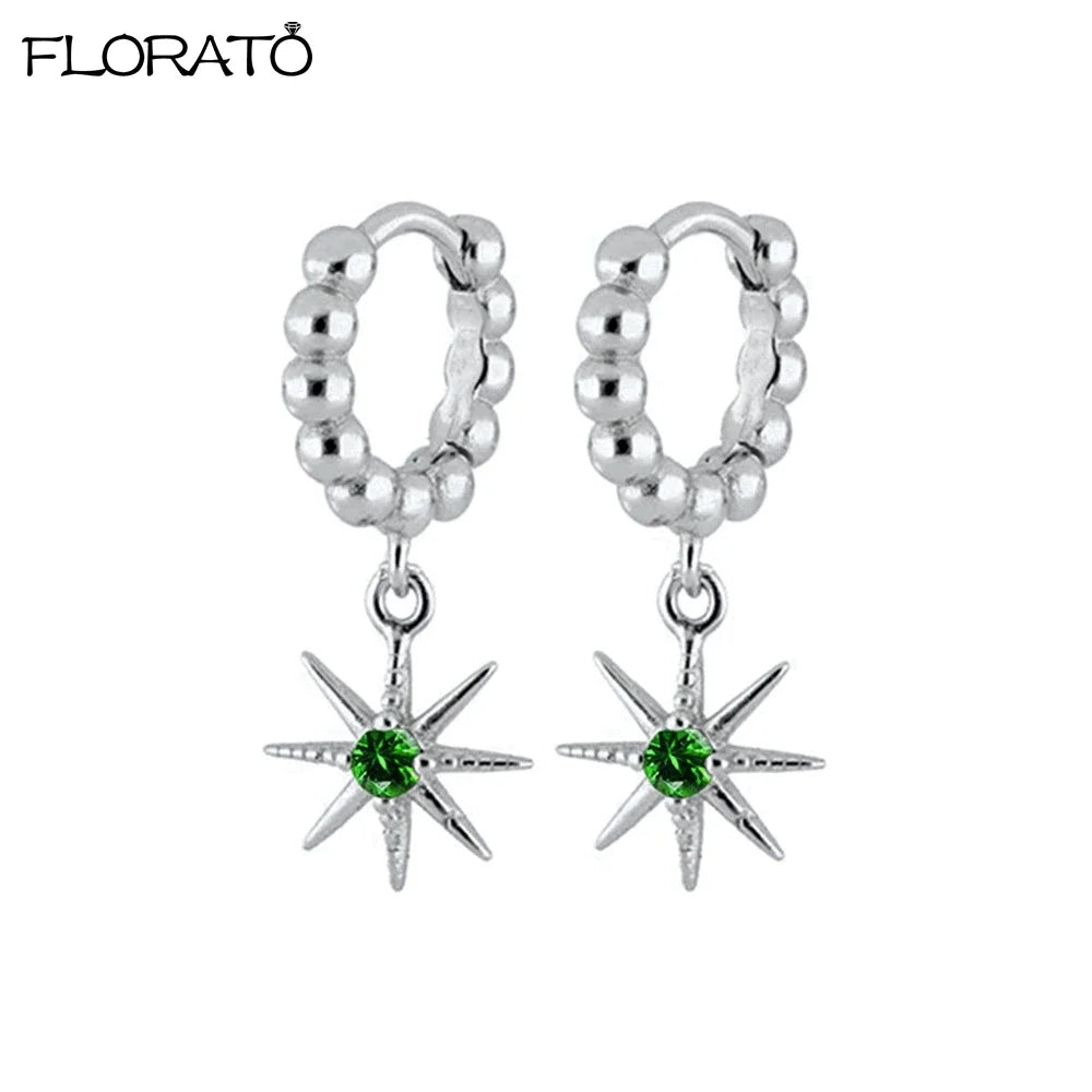 925 Sterling Silver Needle Luxury Green Earrings Trend Small Hoop Earrings for Women Fashion Puncture Jewelry Ear Accessories