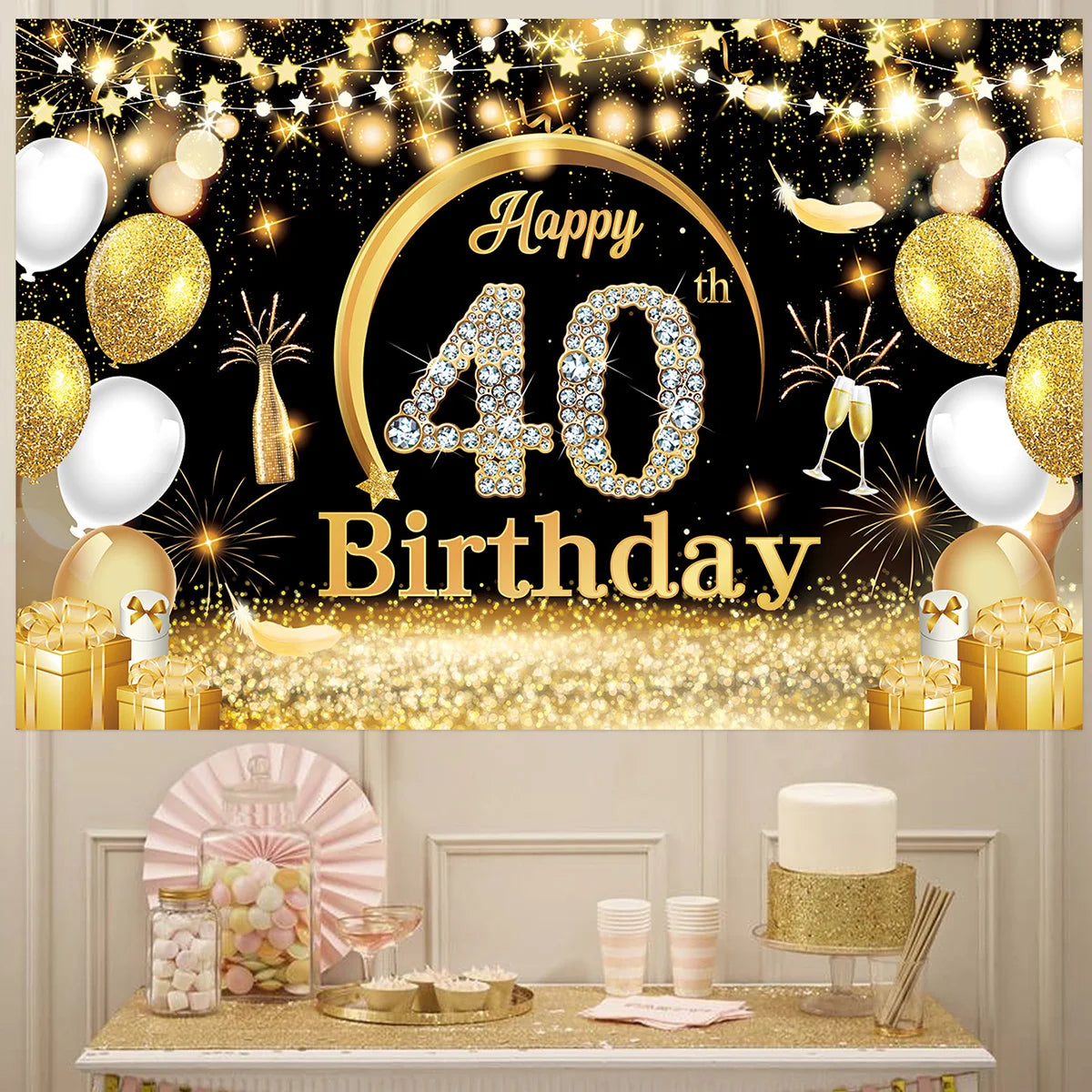 Happy 40th Birthday 40 40th Birthday Party Decorations 40 Years Old Birthday Man Birthday Table Runner Banner Door Curtain Decor