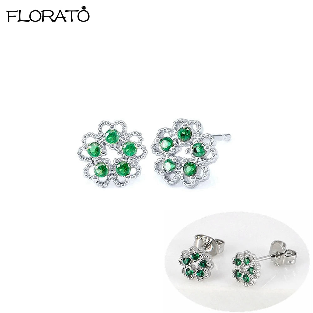 925 Sterling Silver Needle Luxury Green Earrings Trend Small Hoop Earrings for Women Fashion Puncture Jewelry Ear Accessories