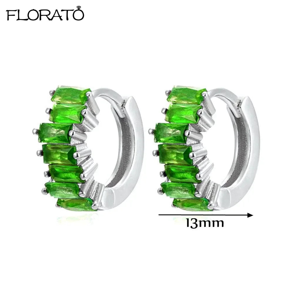 925 Sterling Silver Needle Luxury Green Earrings Trend Small Hoop Earrings for Women Fashion Puncture Jewelry Ear Accessories