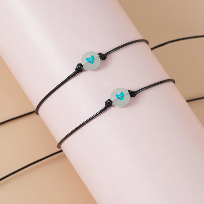 2Pcs Pinky Promise Couple Bracelets for Women Simple Cute Luminous Heart Bead Braided Bracelet Friendship Aesthetic Jewelry Gift