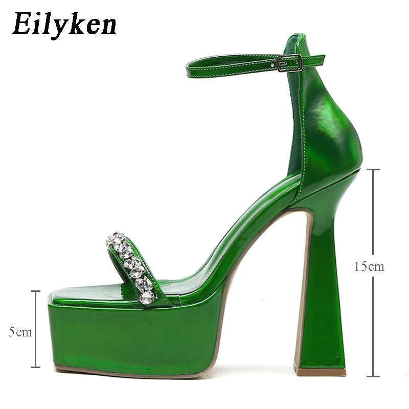 Eilyken CRYSTAL Diamond Platform Open Toe Sandals Women Street Style Party Dress Thick High Heels Ladies Shoes