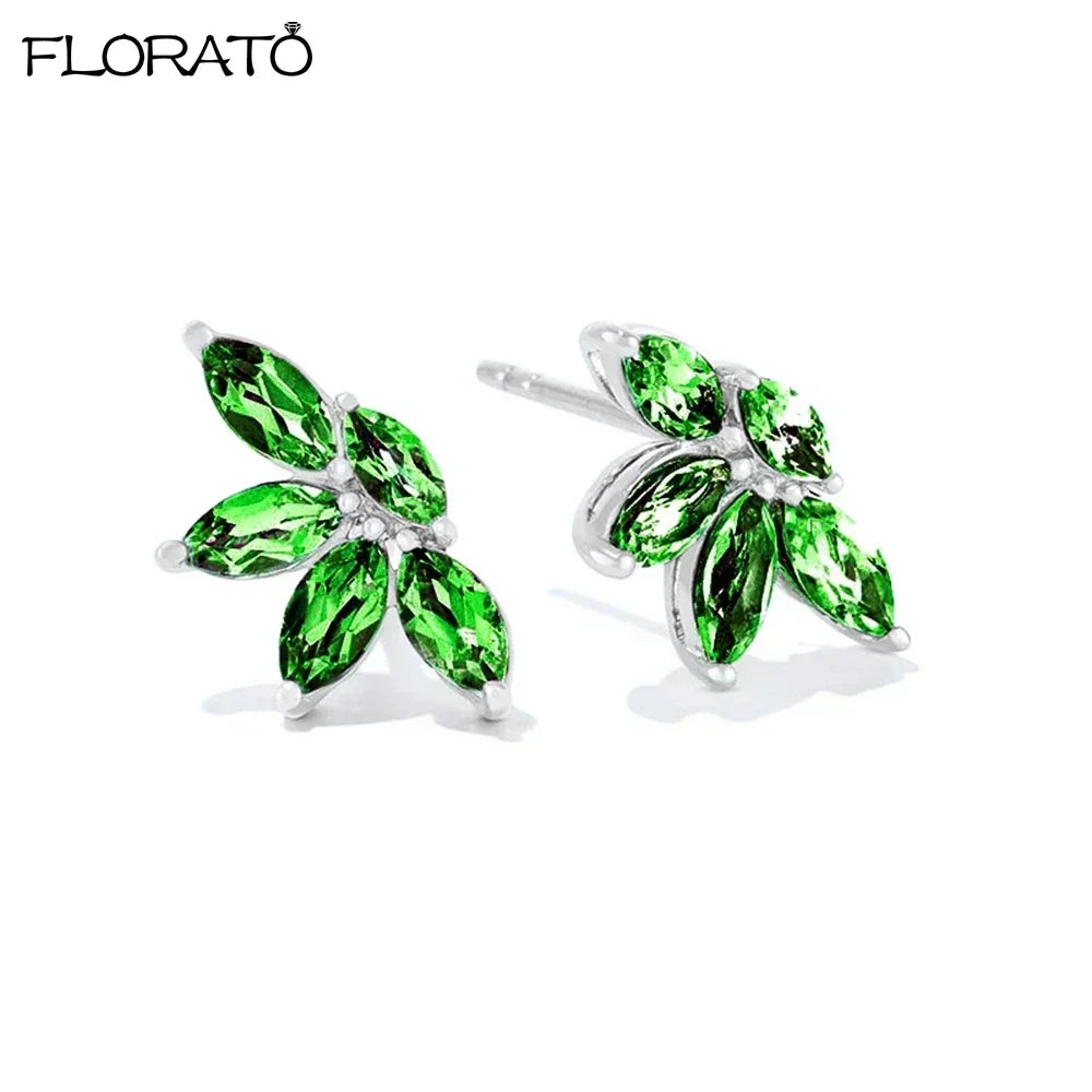 925 Sterling Silver Needle Luxury Green Earrings Trend Small Hoop Earrings for Women Fashion Puncture Jewelry Ear Accessories