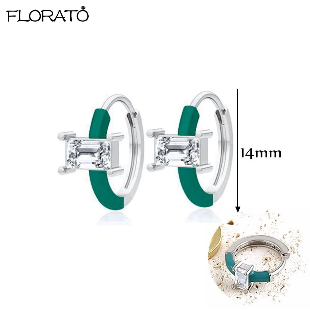 925 Sterling Silver Needle Luxury Green Earrings Trend Small Hoop Earrings for Women Fashion Puncture Jewelry Ear Accessories