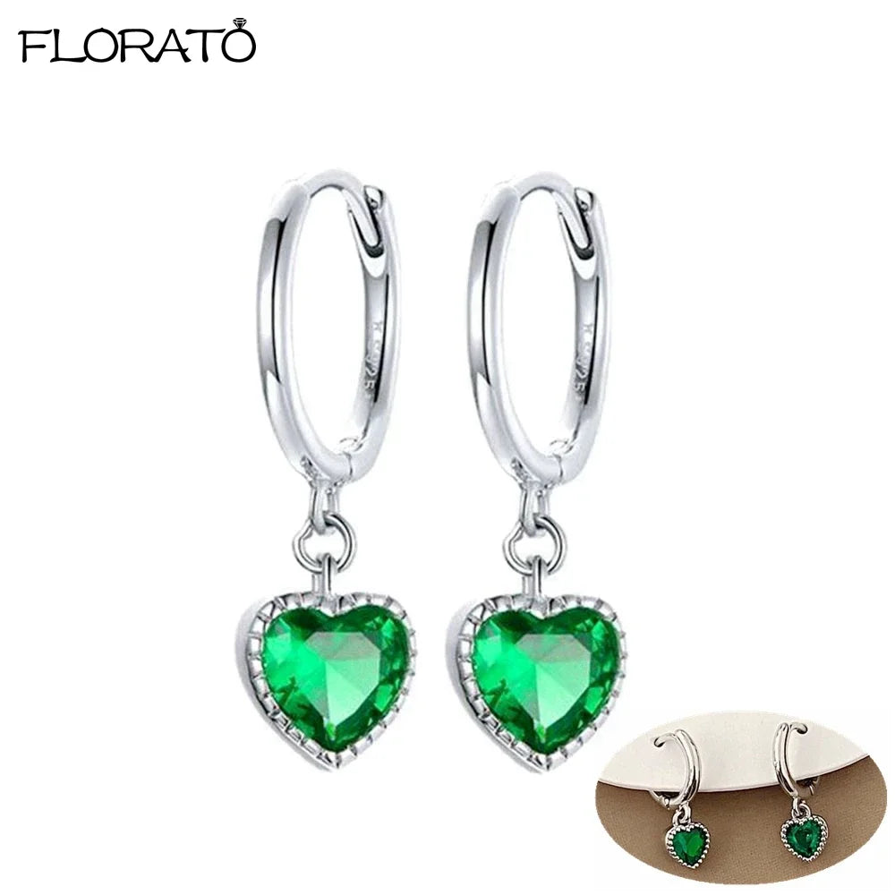 925 Sterling Silver Needle Luxury Green Earrings Trend Small Hoop Earrings for Women Fashion Puncture Jewelry Ear Accessories